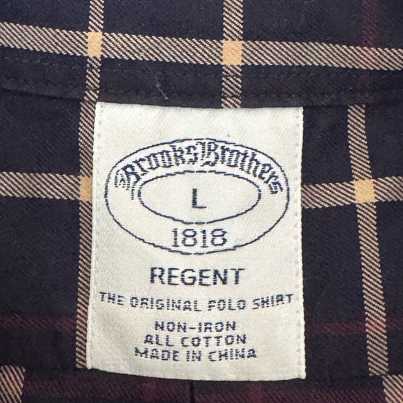 I-6 Men’s Brooks Brothers Black Cream & Red Plaid Dress Shirt Size L - Picture 14 of 16